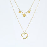 Dubbele ketting met gouden hartjes en open hart