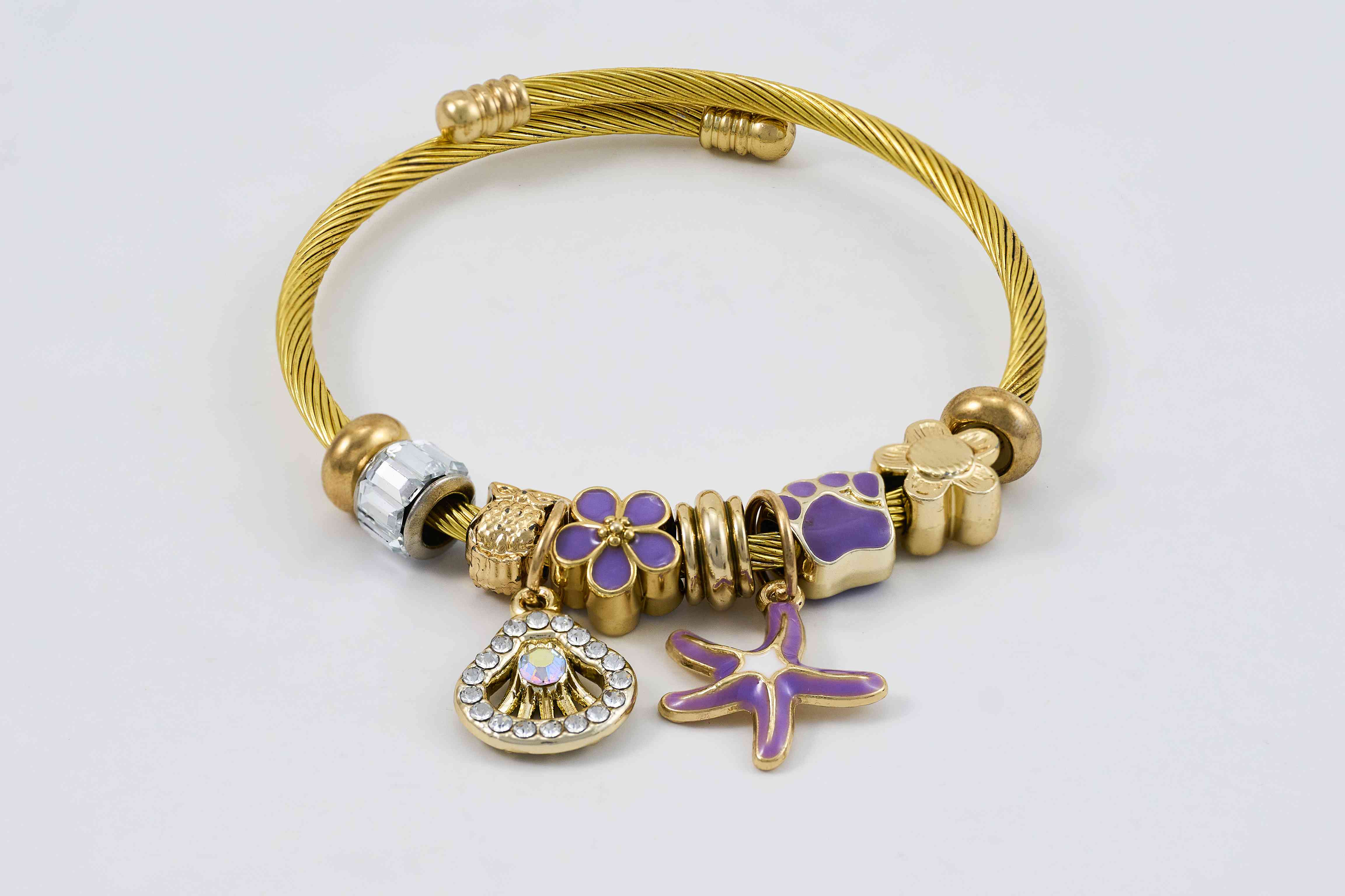 Gouden bangle met kleurrijk gevlochten koord en sluiting