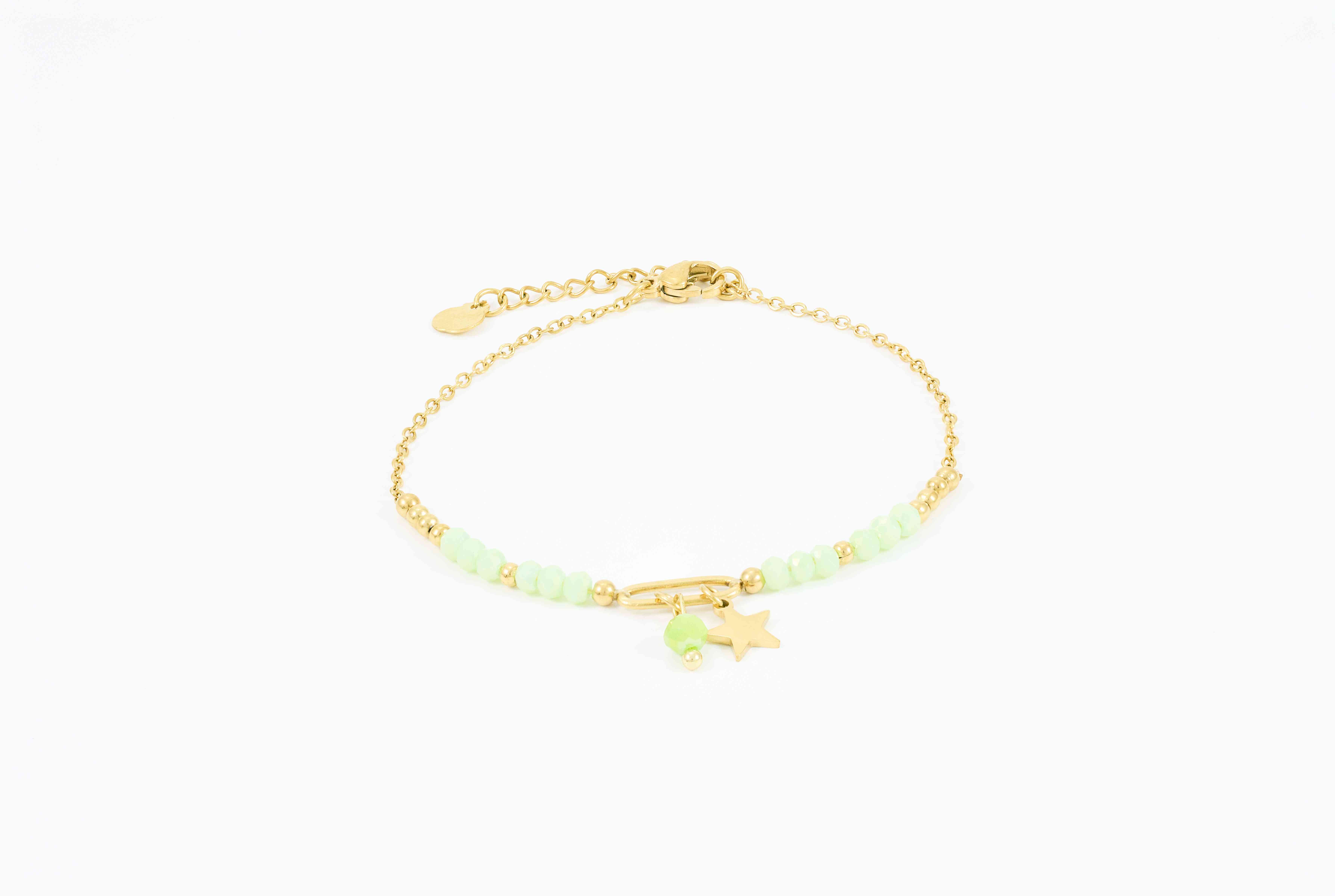 Gouden enkelband met mintgroene kralen