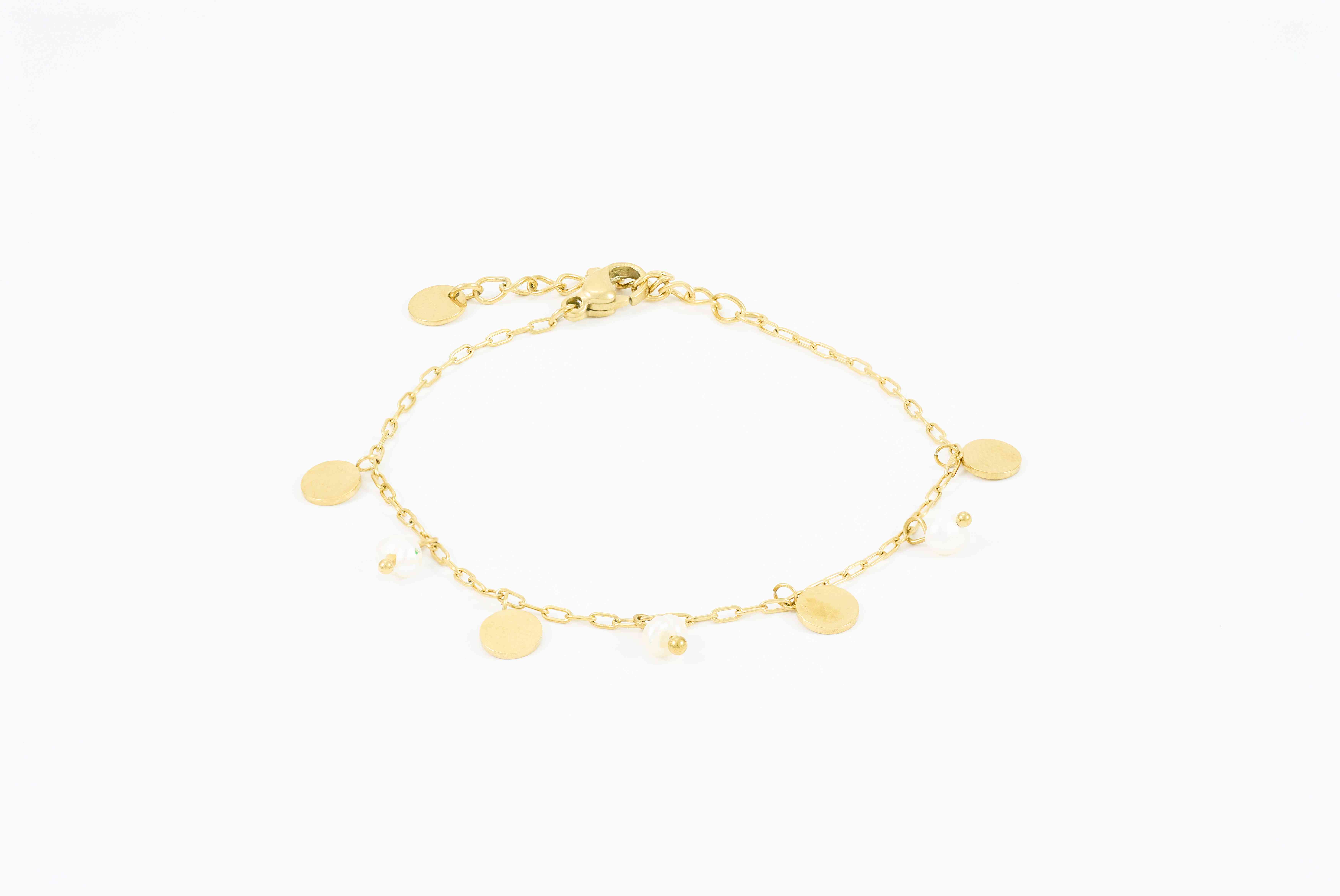 Gouden enkelband met muntjes en schakel design