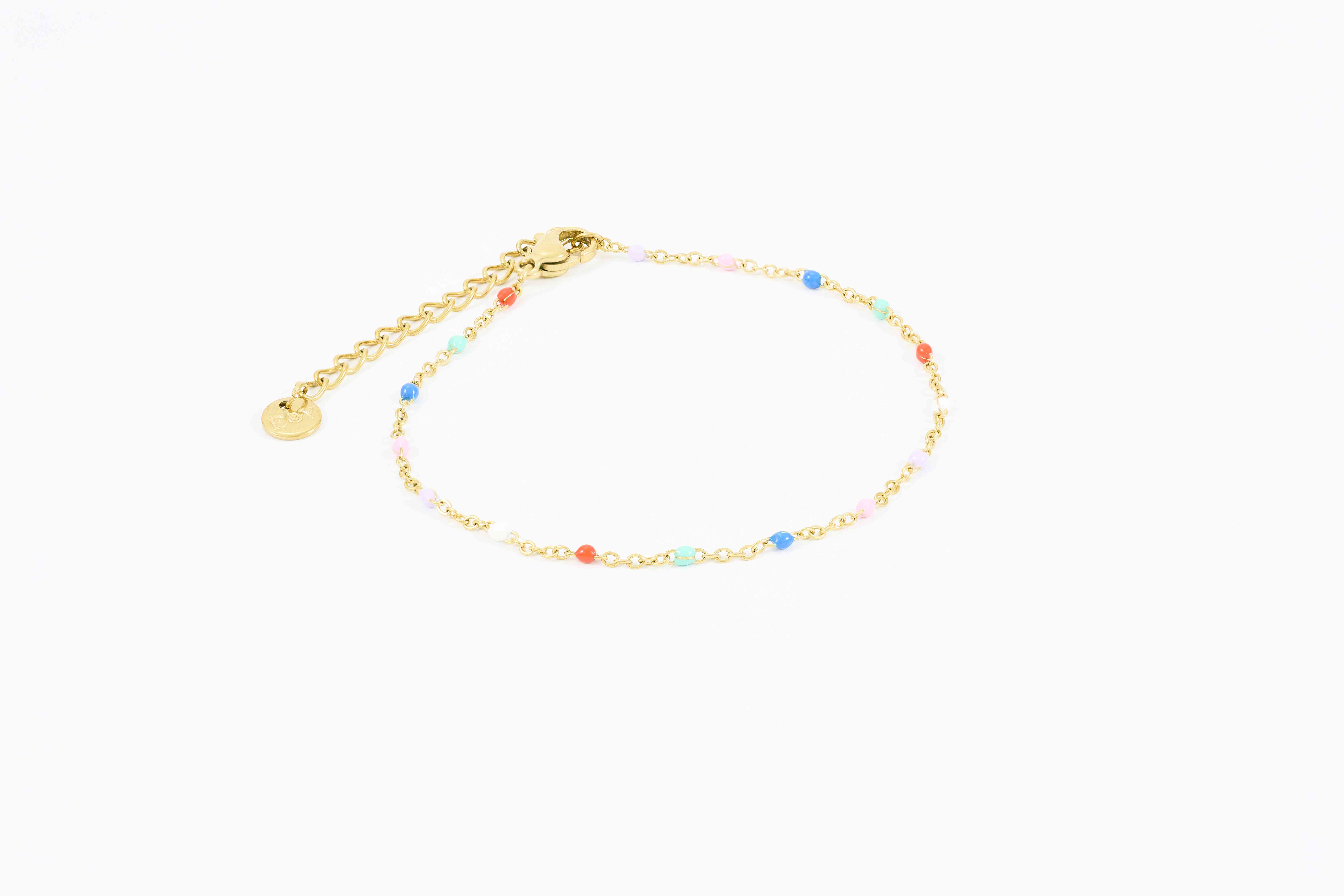 Trendy gouden enkelband met kleurrijke kraaltjes